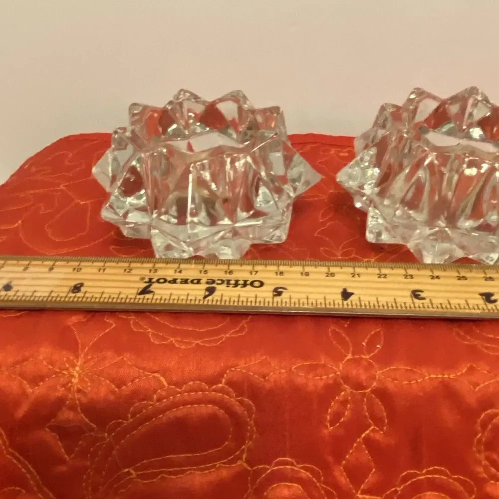 Glamorous Pair‎ Lead Crystal Starburst Votive Candle Holders Glass Clear Modern